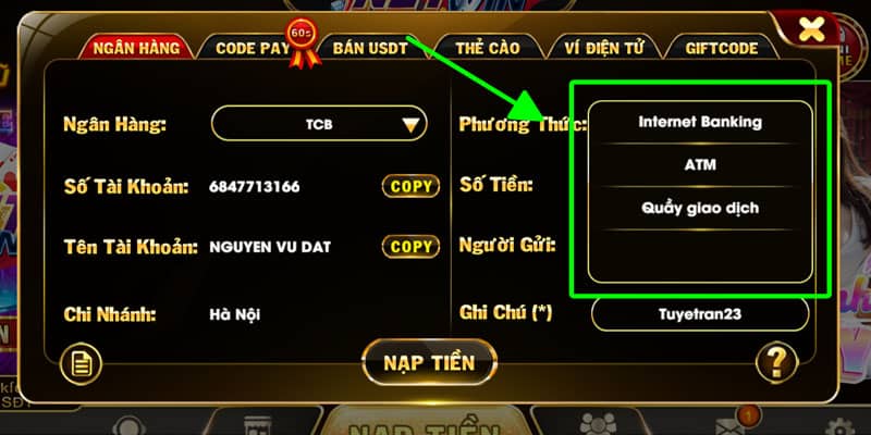 Bạn cần chuyển tiền vào ngân hàng nhà cái