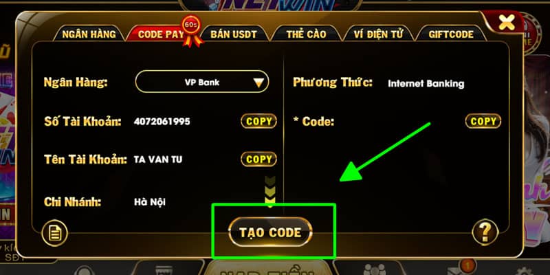 Sau đó hãy nhấn tạo code